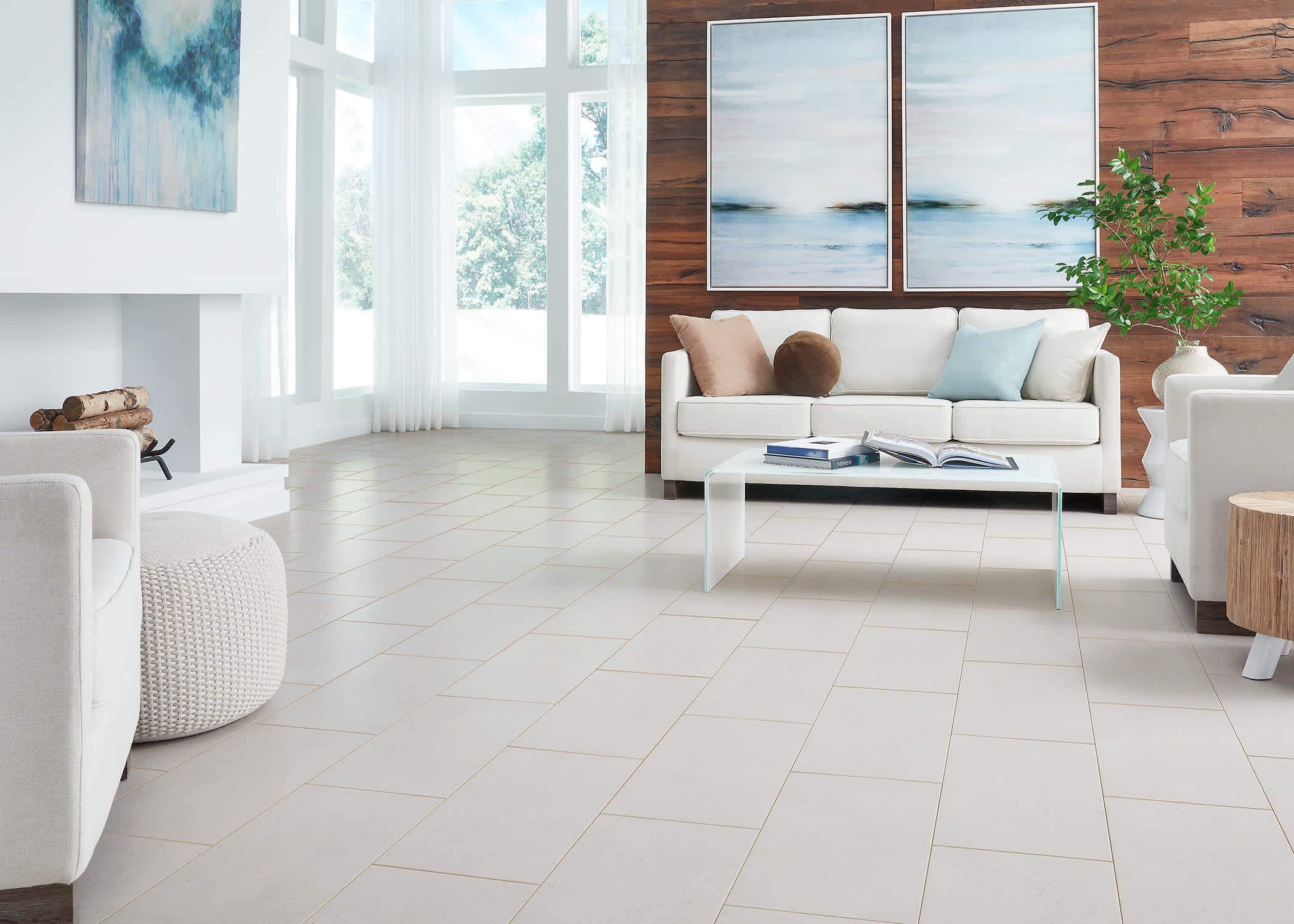 Image of living room with tile installed on the floor