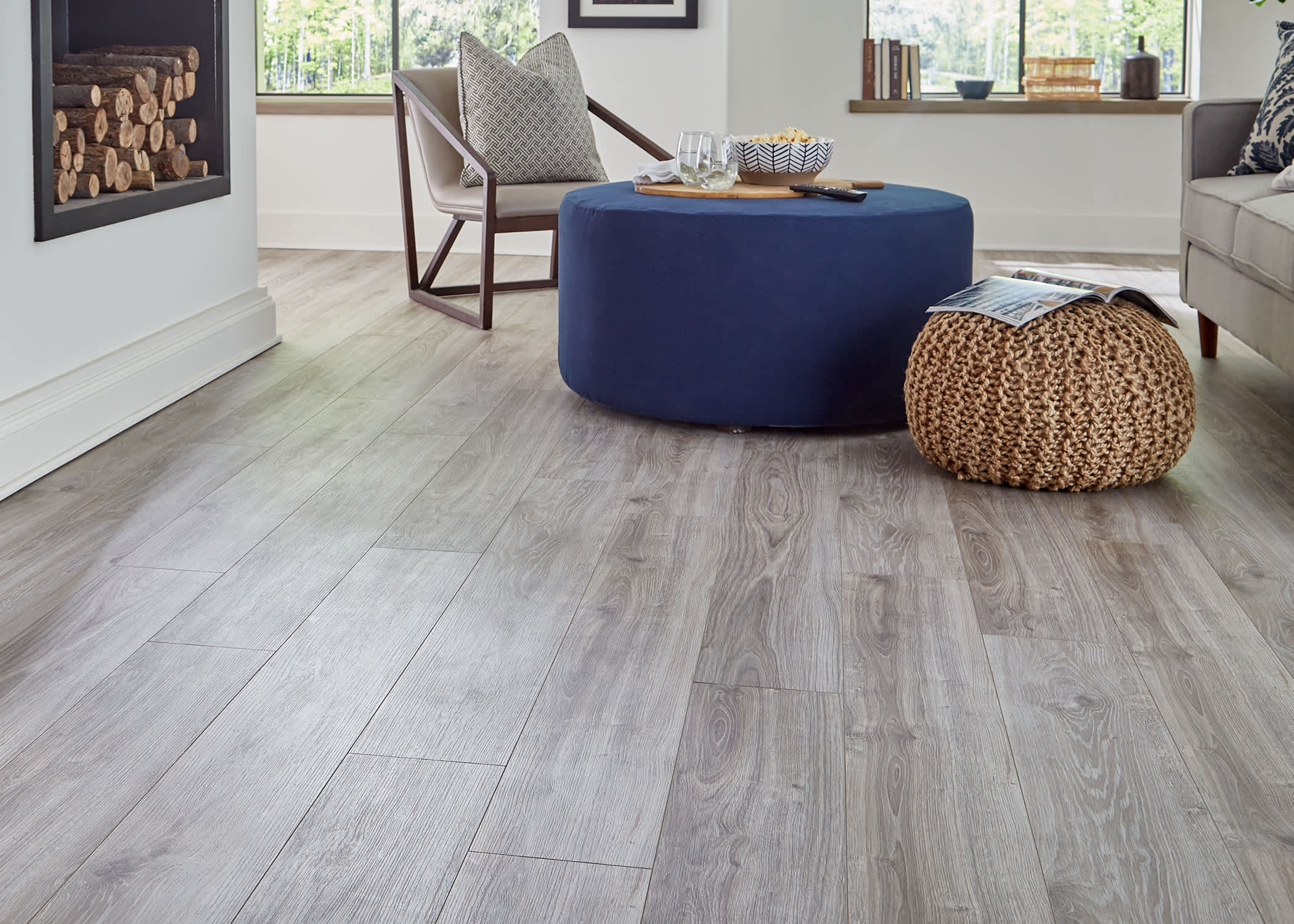seashell oak 24 hour water-resistant wide plank laminate flooring with pad attached