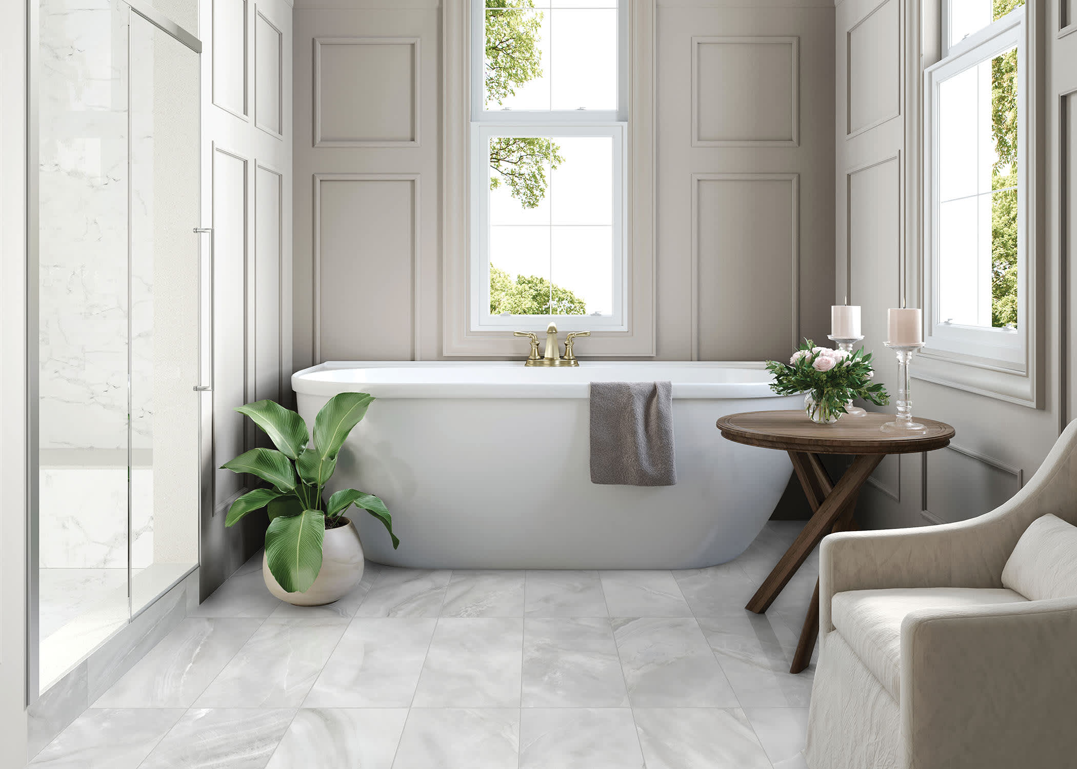 Renaissance matte Porcelain Tile installed in a bathroom