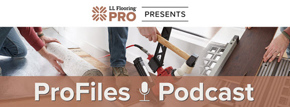 image of profiles podcast art with title and microphone and floor being installed