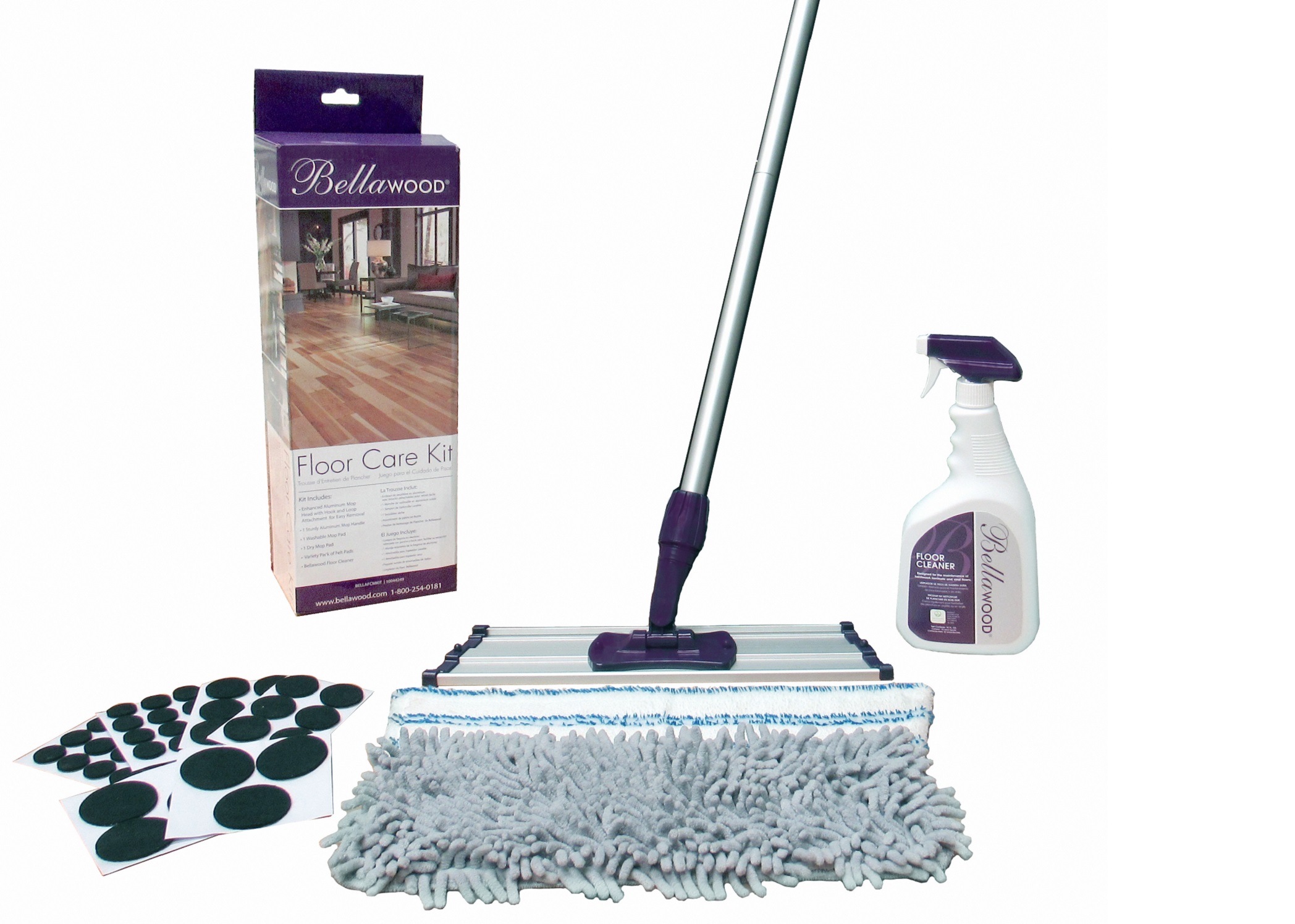 bellawood floor care kit showing mop and spray bottle