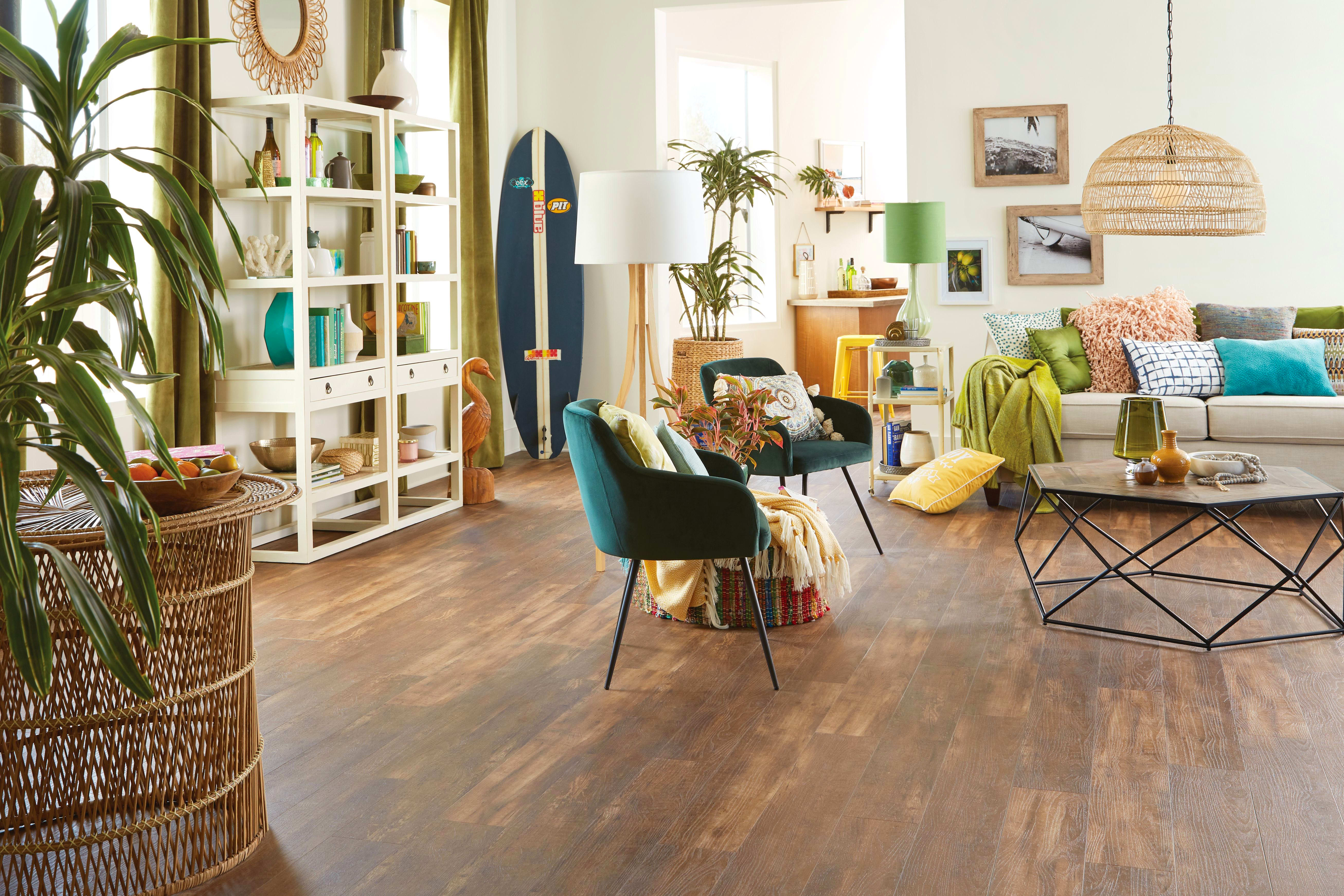 living room with many houseplants and waterproof vinyl flooring