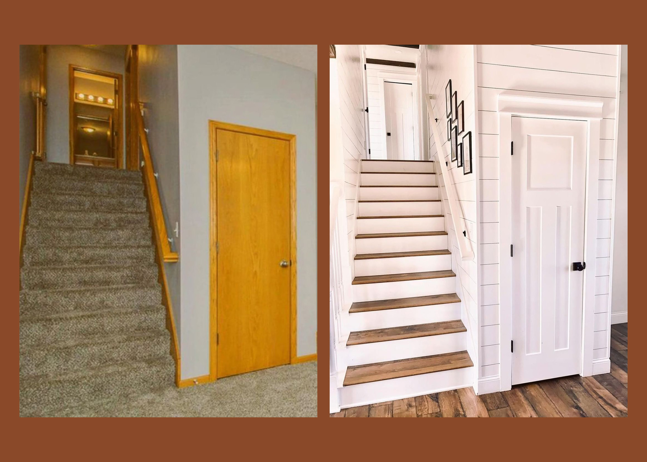 before and after stair case with new paint renovation