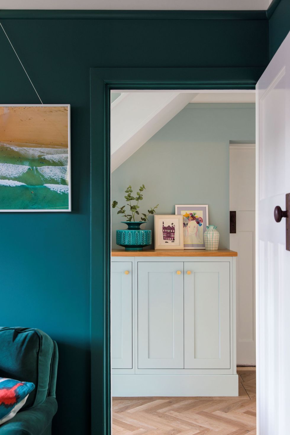 hallway with serene green paint color