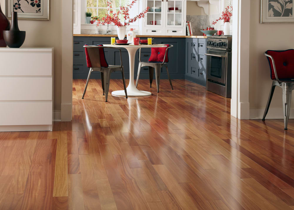 Red Cumaru Solid Hardwood Flooring in Living Room in Kitchen