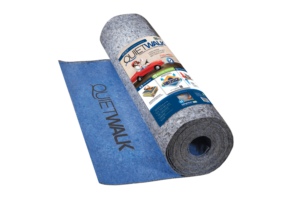 QuietWalk Underlayment rolled with label showing